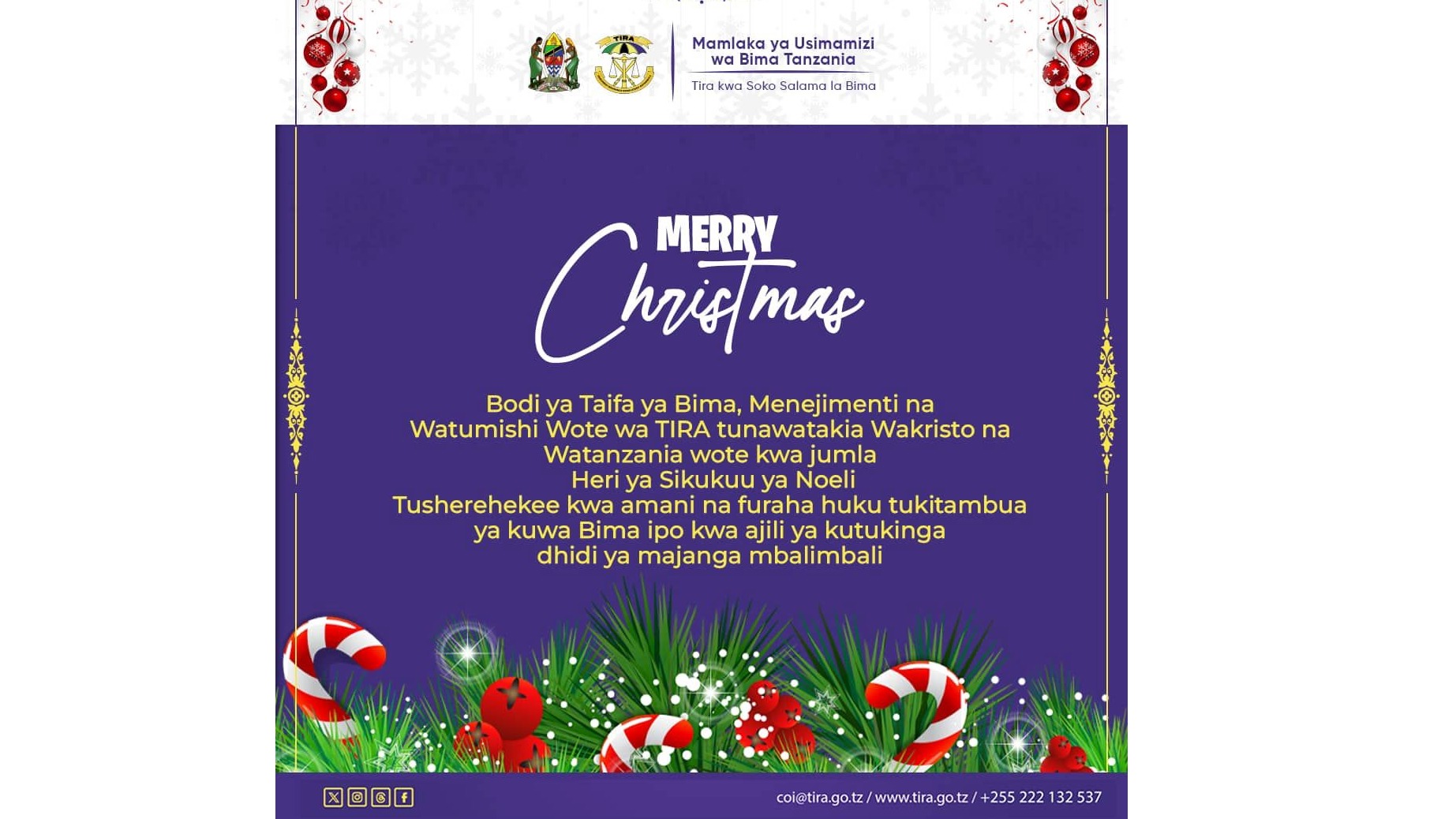 TIRA inawatakia wakristo na watanzania wote heri ya Sikukuu ya Kristimasi